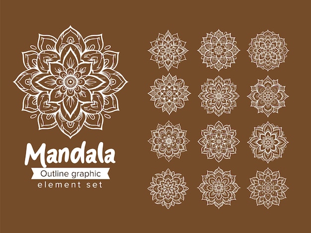 Colección de conjunto de vectores de dibujo de doodle de contorno geométrico de mandala