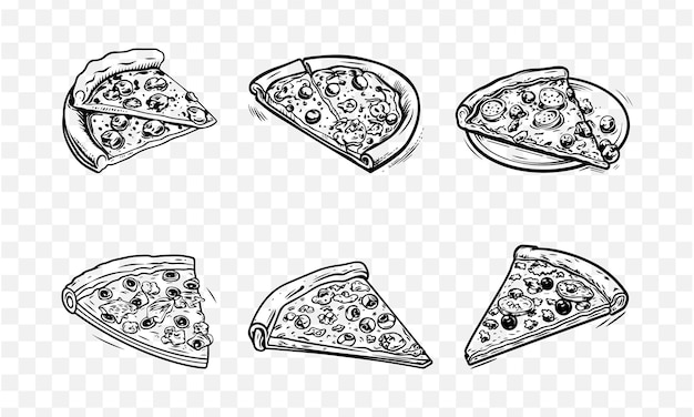 Colección de conjunto de vectores de dibujo de doodle de contorno de pizza