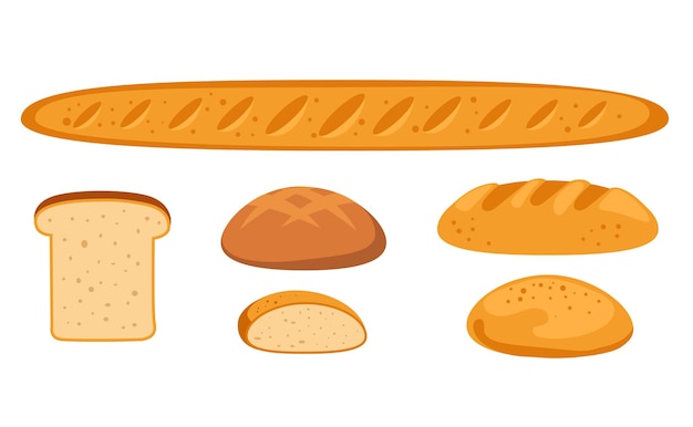 Colección de conjuntos aislados de pan de panadería Ilustración de diseño gráfico plano vectorial