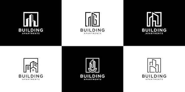 Colección de conjuntos de arquitectura de edificios, logotipo inmobiliario