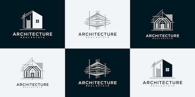 Colección de conjuntos de arquitectura de edificios, plantillas de diseño de logotipos