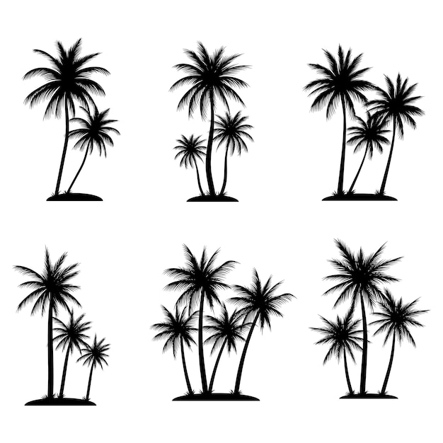 Vector colección de conjuntos de elementos de silueta de coco de palma