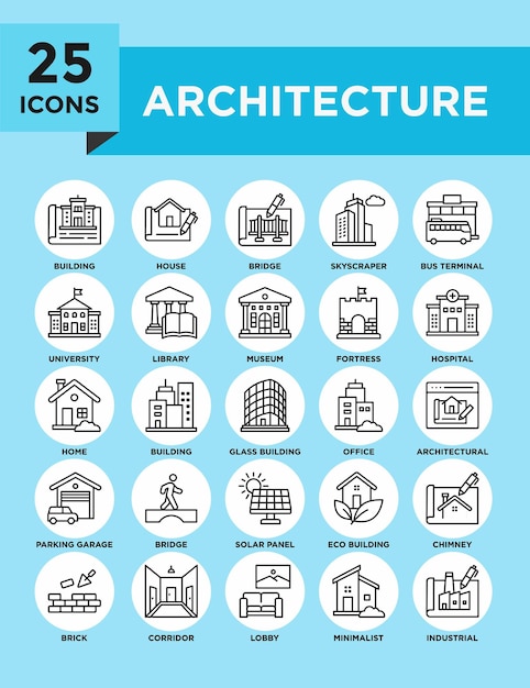 Colección de conjuntos de iconos de arquitectura