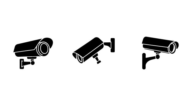 Colección de conjuntos de iconos de cámaras de seguridad de vigilancia de CCTV