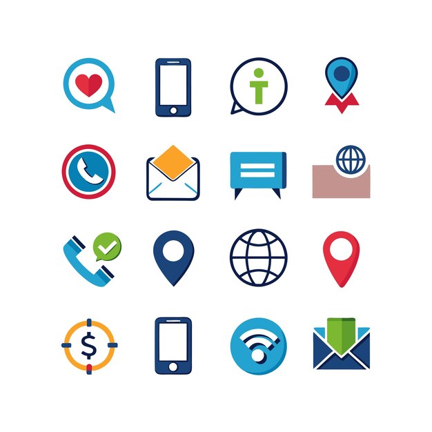Colección de conjuntos de iconos de contacto para sitios web y aplicaciones móviles