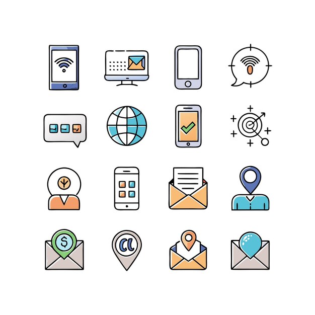 Colección de conjuntos de iconos de contacto para sitios web y aplicaciones móviles