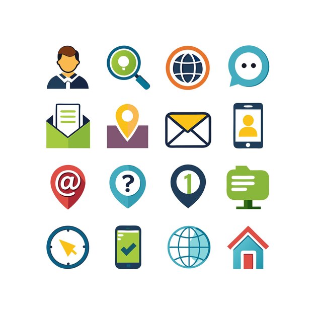 Colección de conjuntos de iconos de contacto para sitios web y aplicaciones móviles
