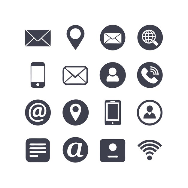 Colección de conjuntos de iconos de contacto para sitios web y aplicaciones móviles