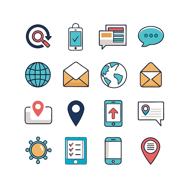 Colección de conjuntos de iconos de contacto para sitios web y aplicaciones móviles