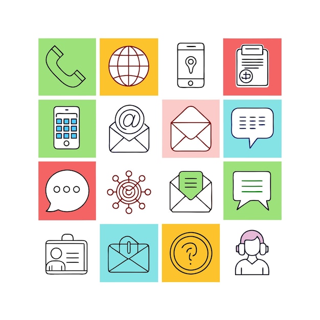 Colección de conjuntos de iconos de contacto para sitios web y aplicaciones móviles