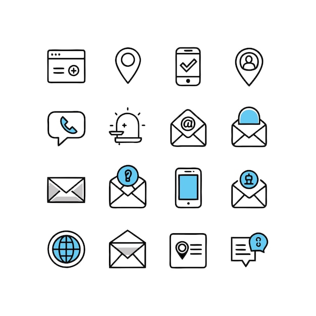 Colección de conjuntos de iconos de contacto para sitios web y aplicaciones móviles