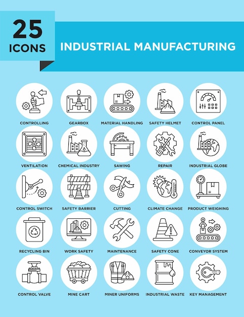 Colección de conjuntos de iconos industriales de fabricación