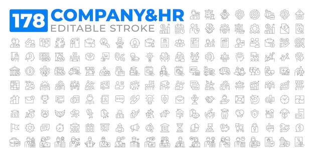 Colección de conjuntos de iconos de líneas de empresas y recursos humanos