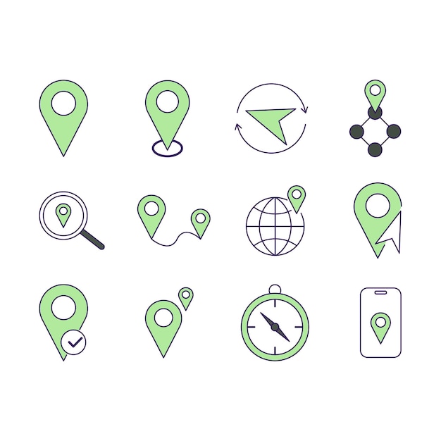Colección de conjuntos de iconos de mapas de ubicaciones