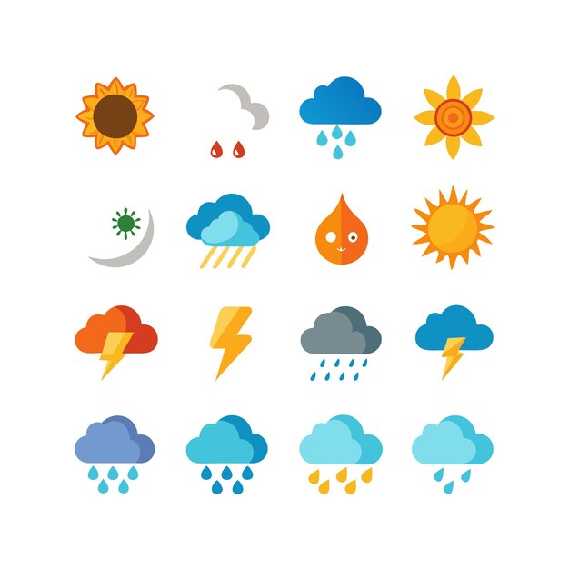 Colección de conjuntos de iconos meteorológicos para sitios web y aplicaciones móviles