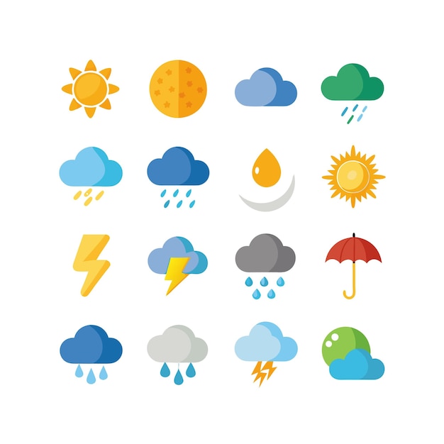 Colección de conjuntos de iconos meteorológicos para sitios web y aplicaciones móviles