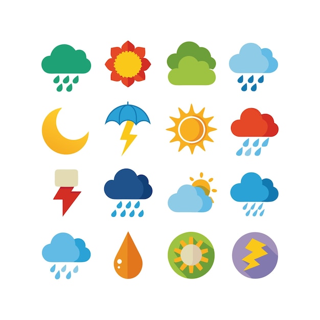 Colección de conjuntos de iconos meteorológicos para sitios web y aplicaciones móviles