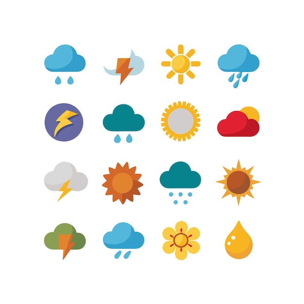 Colección de conjuntos de iconos meteorológicos para sitios web y aplicaciones móviles