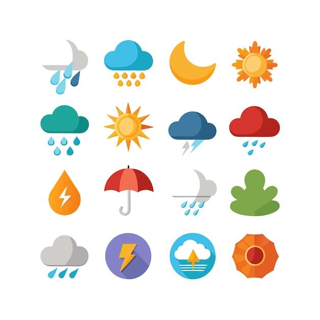 Colección de conjuntos de iconos meteorológicos para sitios web y aplicaciones móviles