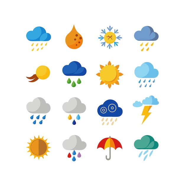 Colección de conjuntos de iconos meteorológicos para sitios web y aplicaciones móviles