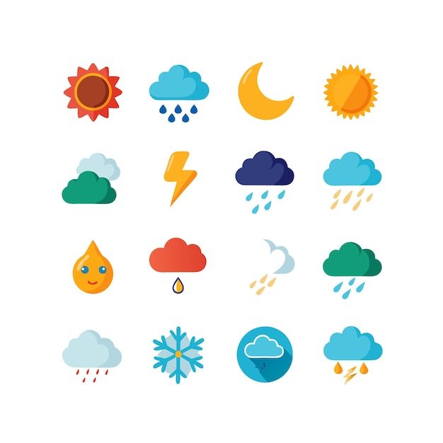 Colección de conjuntos de iconos meteorológicos para sitios web y aplicaciones móviles
