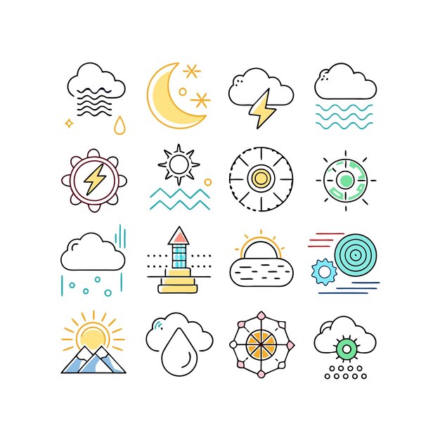Colección de conjuntos de iconos meteorológicos para sitios web y aplicaciones móviles