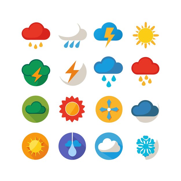 Colección de conjuntos de iconos meteorológicos para sitios web y aplicaciones móviles