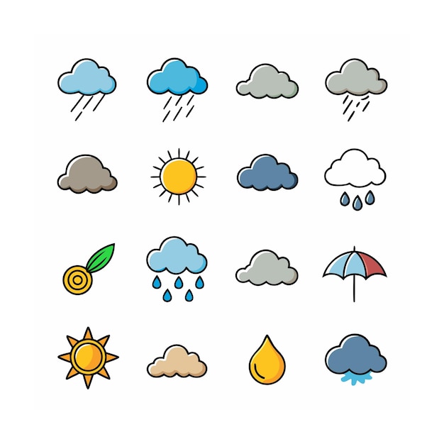 Colección de conjuntos de iconos meteorológicos para sitios web y aplicaciones móviles