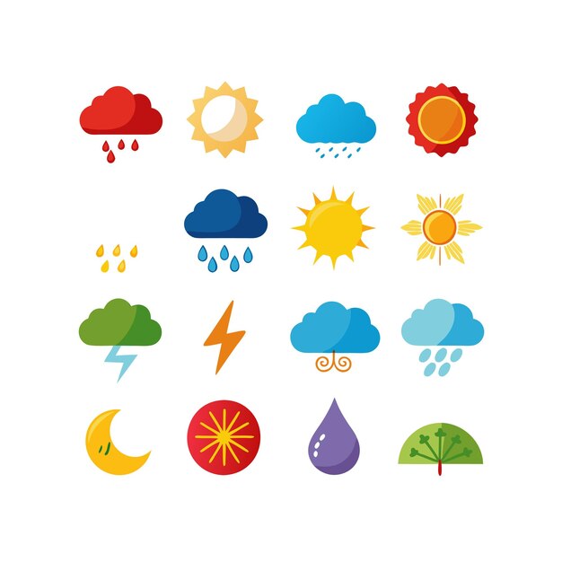 Colección de conjuntos de iconos meteorológicos para sitios web y aplicaciones móviles