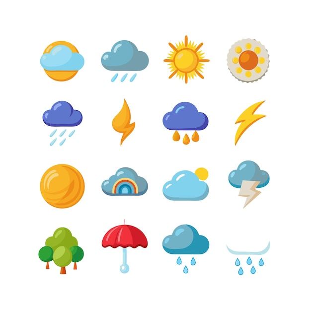 Colección de conjuntos de iconos meteorológicos para sitios web y aplicaciones móviles