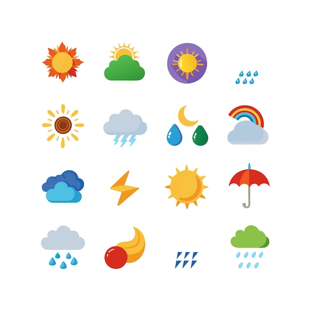 Colección de conjuntos de iconos meteorológicos para sitios web y aplicaciones móviles
