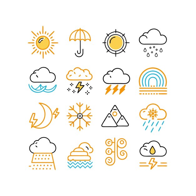 Colección de conjuntos de iconos meteorológicos para sitios web y aplicaciones móviles