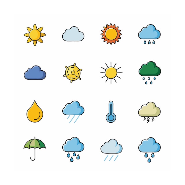 Colección de conjuntos de iconos meteorológicos para sitios web y aplicaciones móviles
