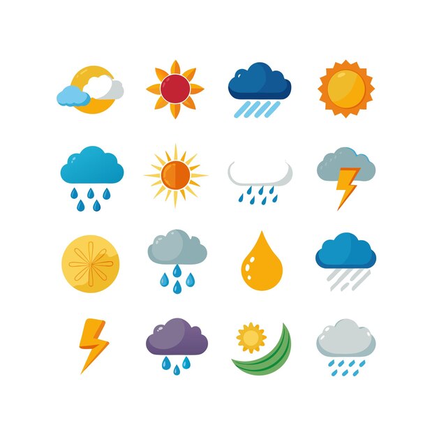 Colección de conjuntos de iconos meteorológicos para sitios web y aplicaciones móviles