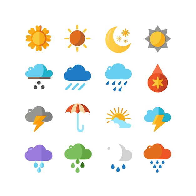 Colección de conjuntos de iconos meteorológicos para sitios web y aplicaciones móviles