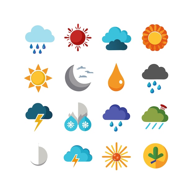 Colección de conjuntos de iconos meteorológicos para sitios web y aplicaciones móviles