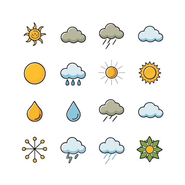 Colección de conjuntos de iconos meteorológicos para sitios web y aplicaciones móviles
