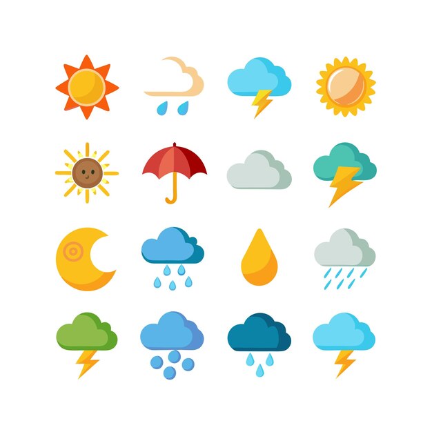 Colección de conjuntos de iconos meteorológicos para sitios web y aplicaciones móviles