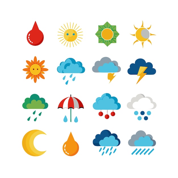 Colección de conjuntos de iconos meteorológicos para sitios web y aplicaciones móviles