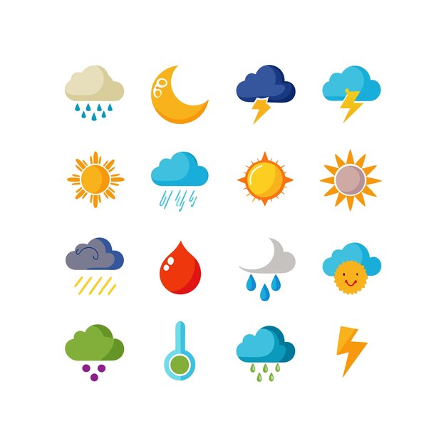 Colección de conjuntos de iconos meteorológicos para sitios web y aplicaciones móviles