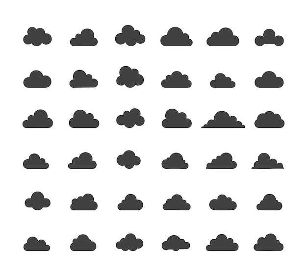 Colección de conjuntos de iconos de nubes de silueta