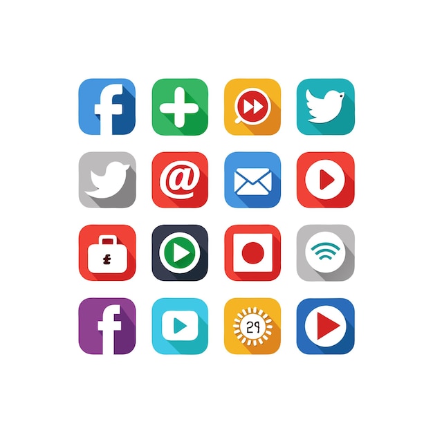Colección de conjuntos de iconos de redes sociales para sitios web y aplicaciones móviles