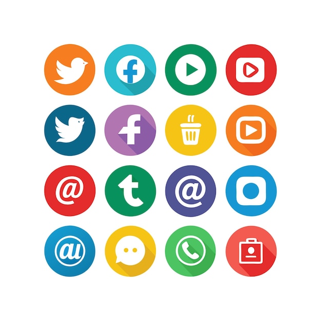 Colección de conjuntos de iconos de redes sociales para sitios web y aplicaciones móviles