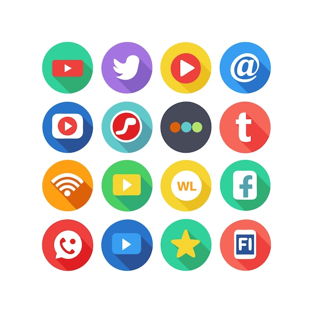 Colección de conjuntos de iconos de redes sociales para sitios web y aplicaciones móviles