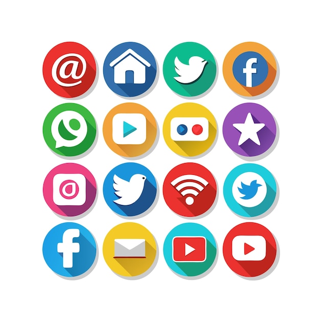 Colección de conjuntos de iconos de redes sociales para sitios web y aplicaciones móviles