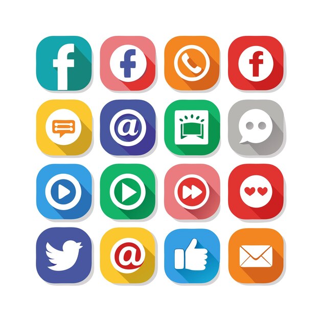 Colección de conjuntos de iconos de redes sociales para sitios web y aplicaciones móviles