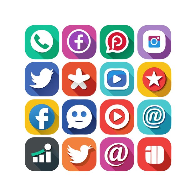 Colección de conjuntos de iconos de redes sociales para sitios web y aplicaciones móviles