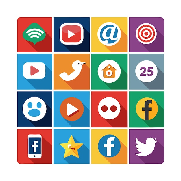 Colección de conjuntos de iconos de redes sociales para sitios web y aplicaciones móviles