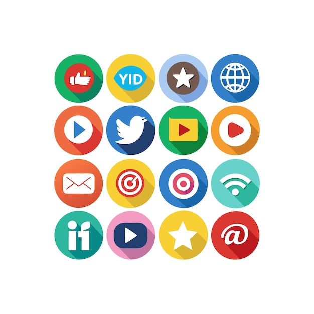 Colección de conjuntos de iconos de redes sociales para sitios web y aplicaciones móviles