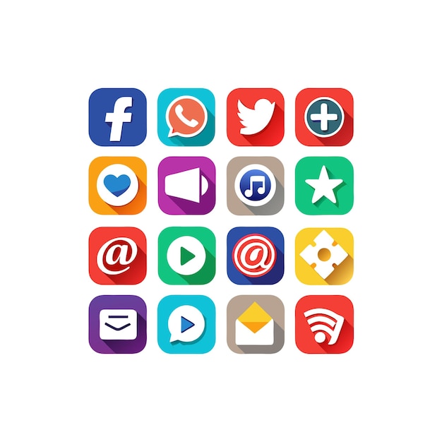 Colección de conjuntos de iconos de redes sociales para sitios web y aplicaciones móviles